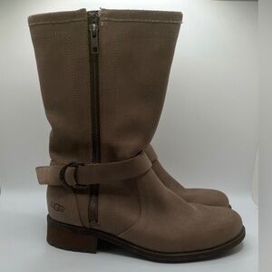 UGG Women”s Tan Silva Suede Boot Moto Biker Zip Harness Size 10